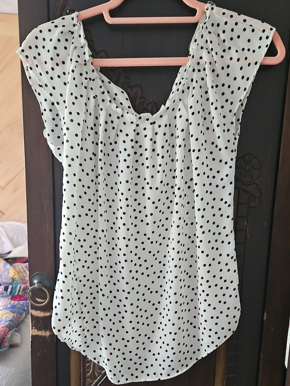 LC Lauren Conrad White Blouse with Black Polka Dots